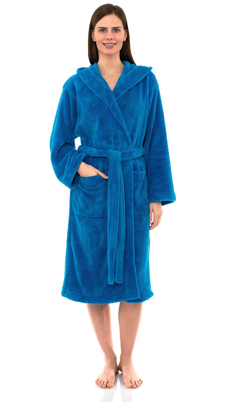 TowelSelections Womens Robe Soft Plush Bathrobe Fleece Hooded Spa Bath Robe for Women Medium-Large Blithe Blue - Image 1